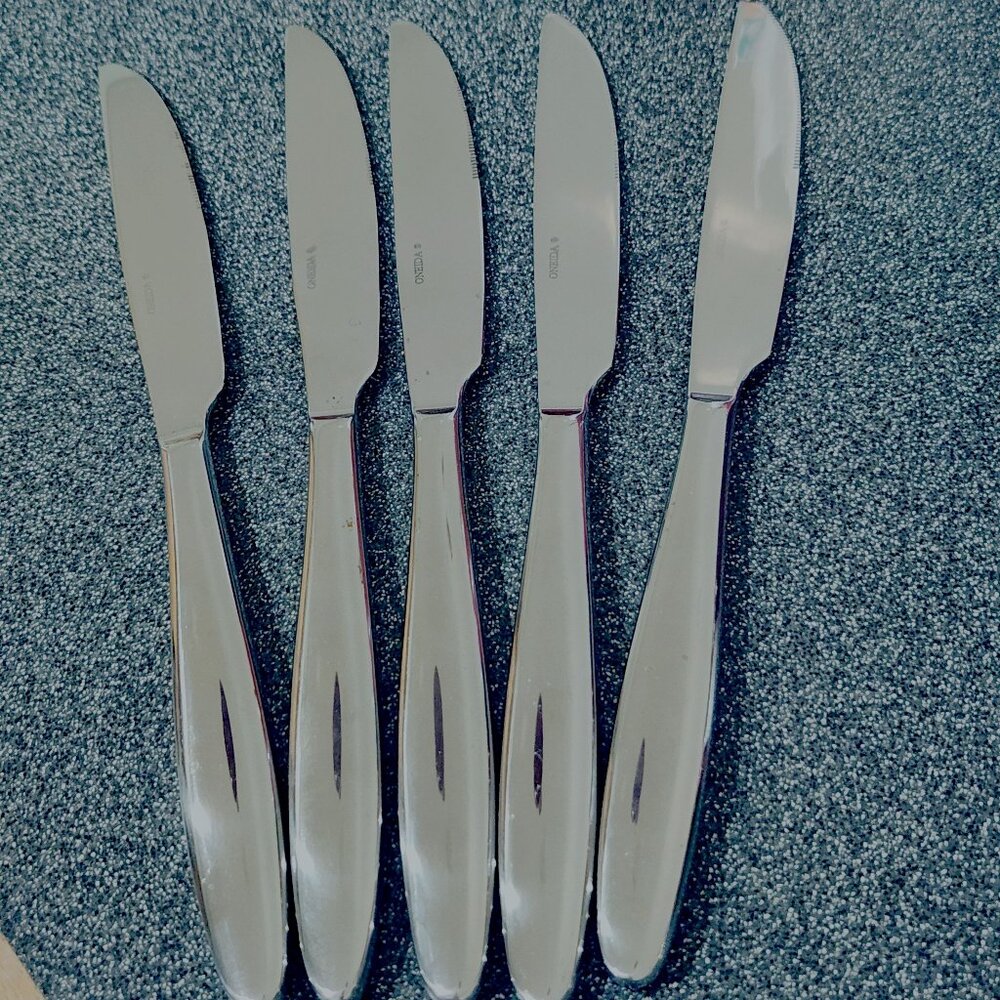 Lot of 5 Oneida Glissade Dinner Knives Stainless Steel 9.5"